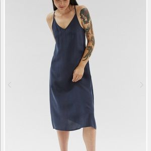 Navy Satin Slip Dress
